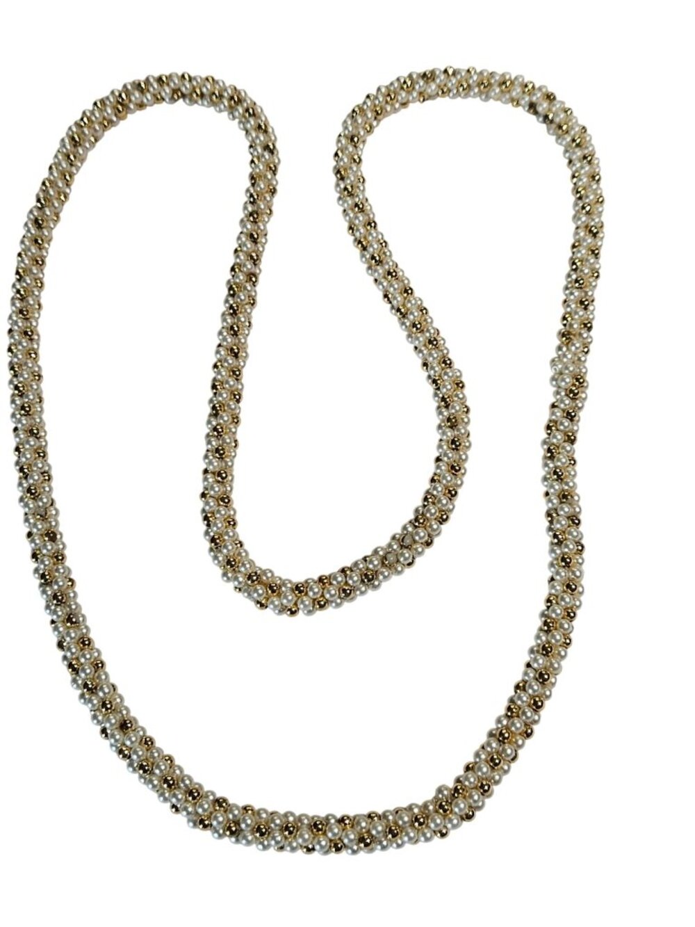 Vintage Beaded Faux Pearl Goldtone Rope Necklace 40 inches Long
